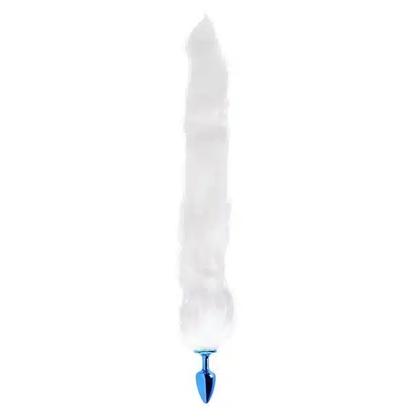Plug Anal pequeno feito em Metal Azul com Rabo Longo Branco - Hard - Image 2
