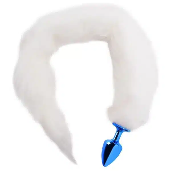 Plug Anal pequeno feito em Metal Azul com Rabo Longo Branco - Hard - Image 3