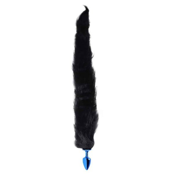 Plug Anal pequeno feito em Metal Azul com Rabo Longo Preto - Hard - Image 2