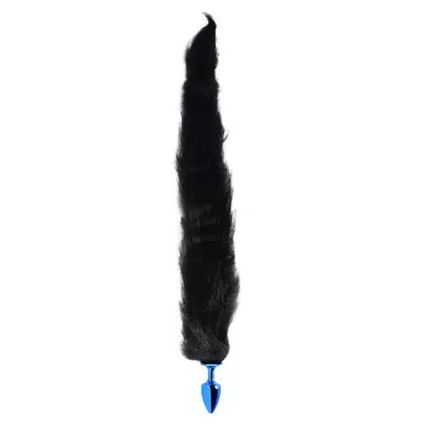 Plug Anal pequeno feito em Metal Azul com Rabo Longo Preto - Hard - Image 2