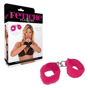 Algema de pelúcia com vinil fechadas com velcro rosa