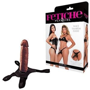 Cinta com pênis realístico Strap On - Marrom 18,5x4cm
