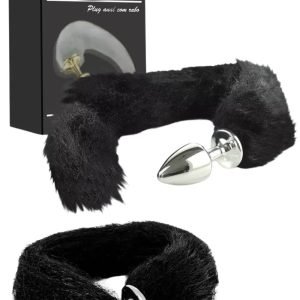 Plug Anal pequeno em Metal Cromado com Rabo Longo Preto - Hard