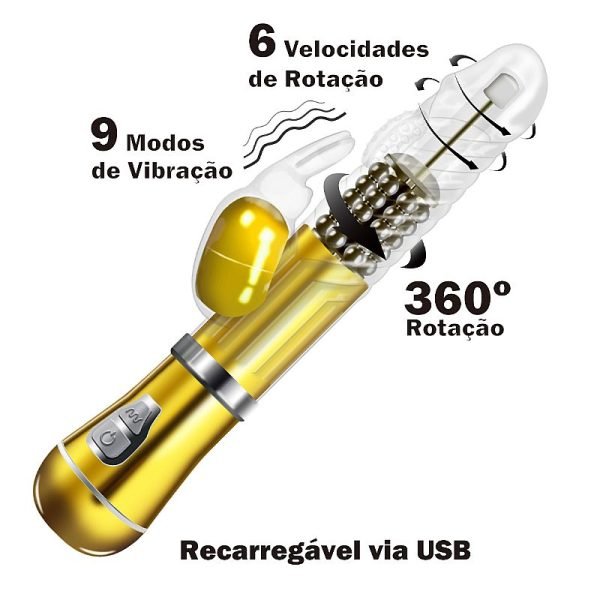 Vibrador Rotativo Coelho Cromado Recarregável – 9 Vibrações e 6 Velocidades - Image 6