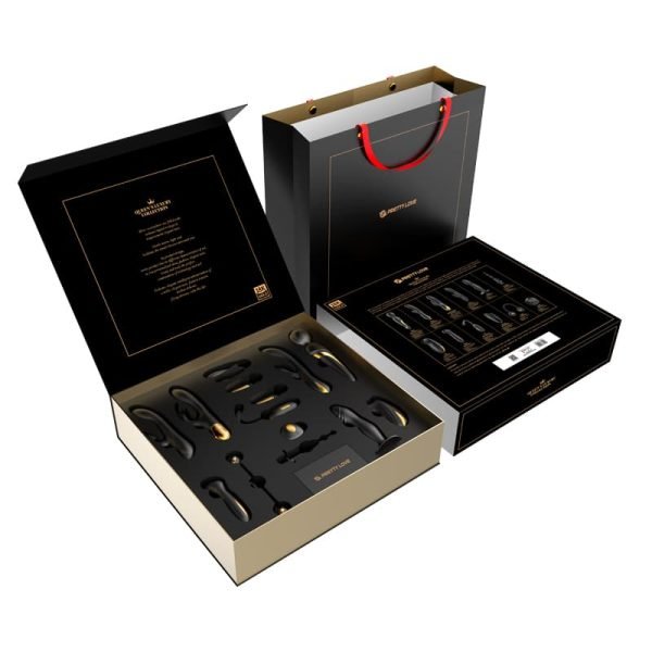 Kit luxuoso com 12 produtos folheados à ouro 18k e silicone aveludado - Pretty love Queen's luxury collection