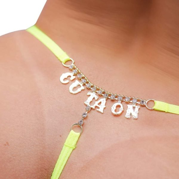 Calcinha fio dental sexy amarelo neon palavras strass tallyta - Image 8