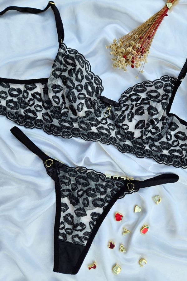 Conjunto sem bojo preto nude com aro lulu tule beijo Personalizavel - Image 6
