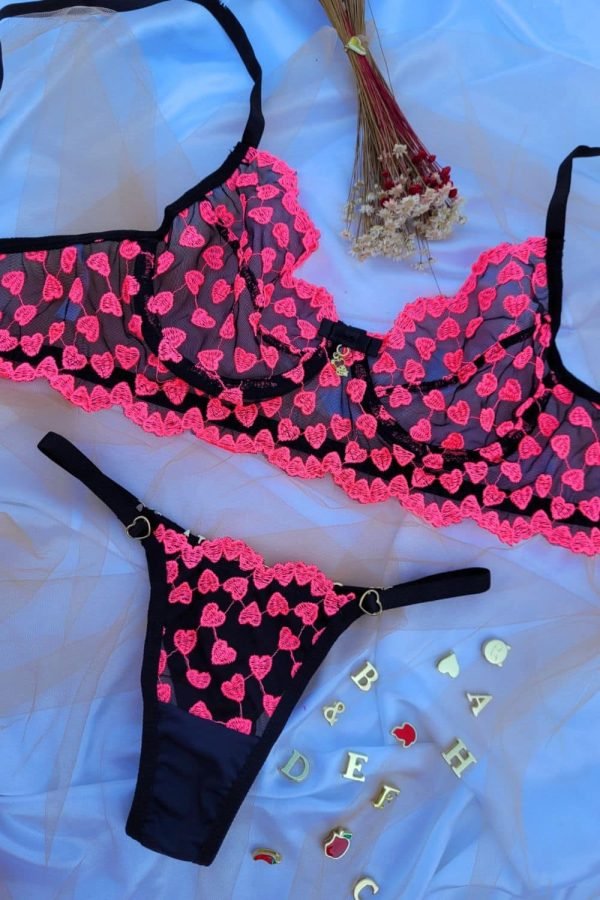 Conjunto bella tule coração sem bojo com aro Personalizavel