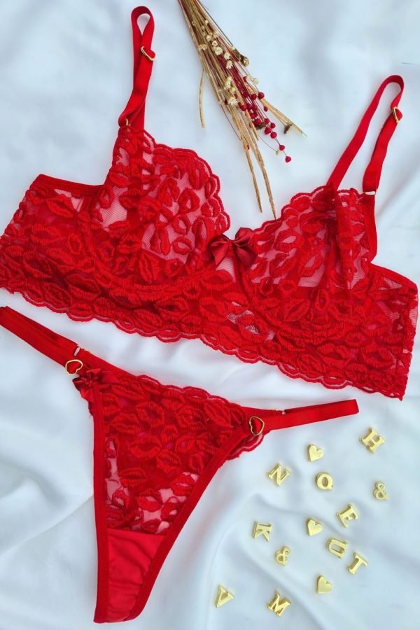 Conjunto sem bojo com aro vermelho lulu tule beijo personalizavel - Image 4