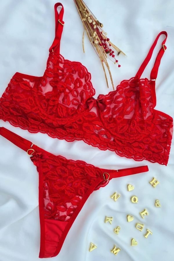 Conjunto sem bojo com aro vermelho lulu tule beijo personalizavel - Image 3