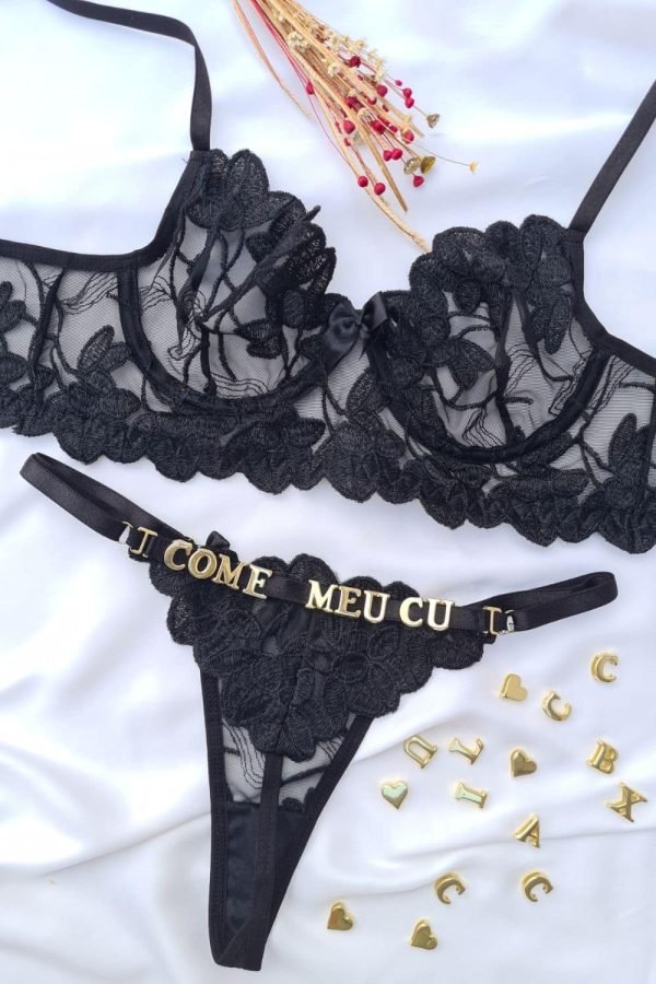 Conjunto sem bojo com aro lulu preto tule petala personalizavel
