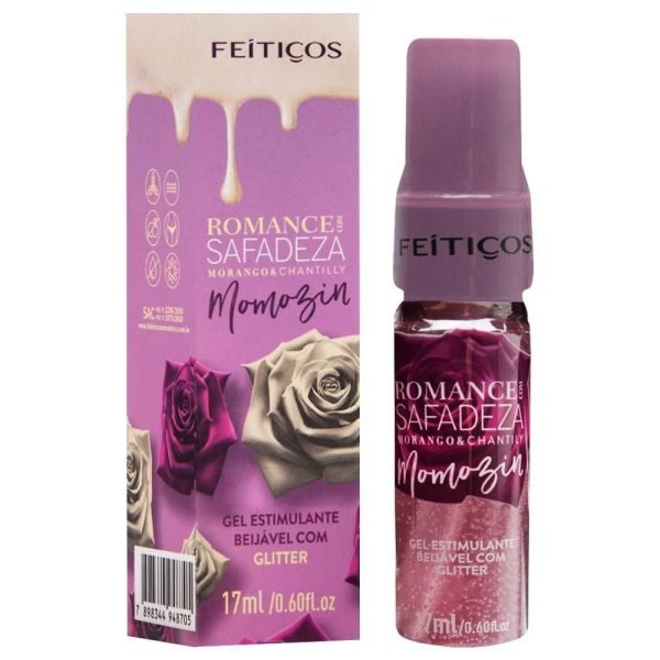 Romance com safadeza Morango e Chantilly gel estimulante beijável com glitter 17Ml Feitiços