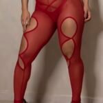 Meia calça sensual cintura alta Vermelha com recortes eróticos