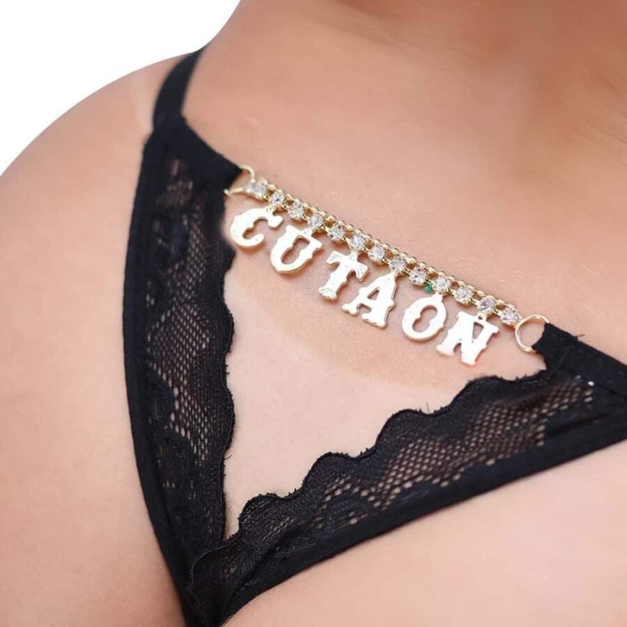 Calcinha Fio Dental Gis Preta com Palavras Strass Tallyta - Imagem 6