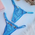 Calcinha fio azul personalizável em renda