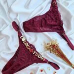 Calcinha personalizável fio Marsala em renda