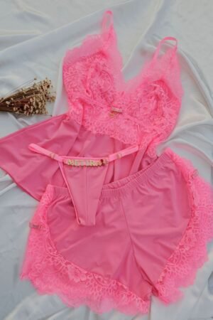 Pijama Rosa lorena ligalight com calcinha personalizável