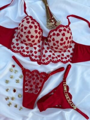 Conjunto croped lingerie coração com calcinha personalizável