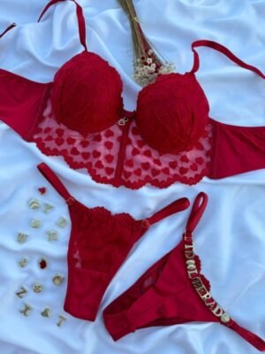 Conjunto croped vermelho coração com calcinha personalizável