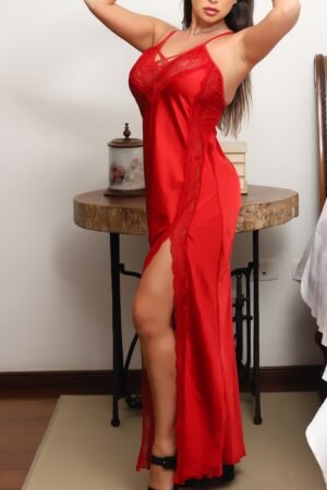 Alternative view of Camisola sensual longa vermelha com fenda lateral