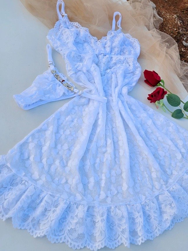 Camisola branca em tule angeline com calcinha fio personalizável - Imagem 3