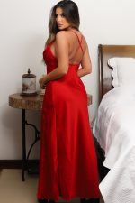 Camisola sensual longa vermelha com fenda lateral - Imagem 4