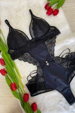 Lingerie Feminina - Body preto com tecido de renda e tule - Imagem 3