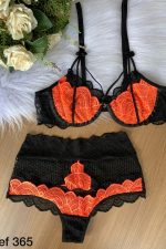 Conjunto lingerie Sem Bojo em Aro Inteiro Preto com laranja Neon - Universo Feminino - Imagem 5
