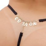 Calcinha Fio Dental Renda Preta Palavras Strass Tallyta - Imagem 15