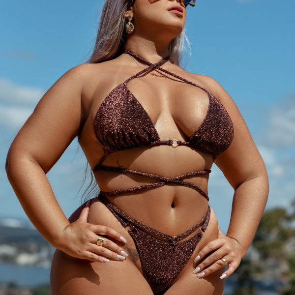 Biquini iza Plus size micro biquini de lurex com amarrações