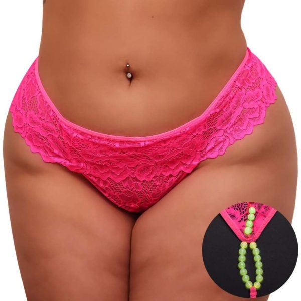 Calcinha Fio Dental Plus Size Tailandesa Rosa Neon Luz Negra Bilha Escuro Tallyta