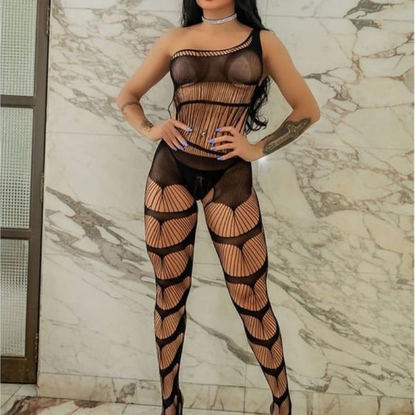 Bodystocking Macacão Sensual Frente Única e Abertura