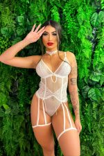 Body branco sem bojo com ligas e persex, perola nas costas - Imagem 3