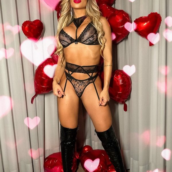 Conjunto Fantasia de luxo Deusa da Noite com Cinta Liga