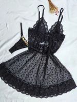 Camisola preta em tule coraçãozinho com fio personalizável