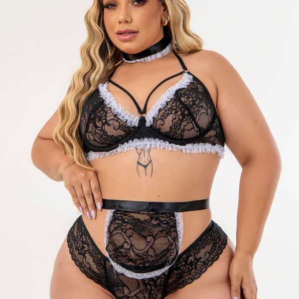Fantasia plus size de empregada safada lingerie Garota veneno